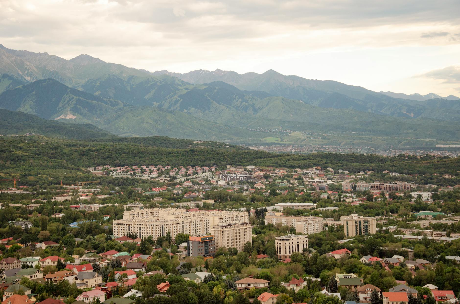 Almaty city panorama with mountains